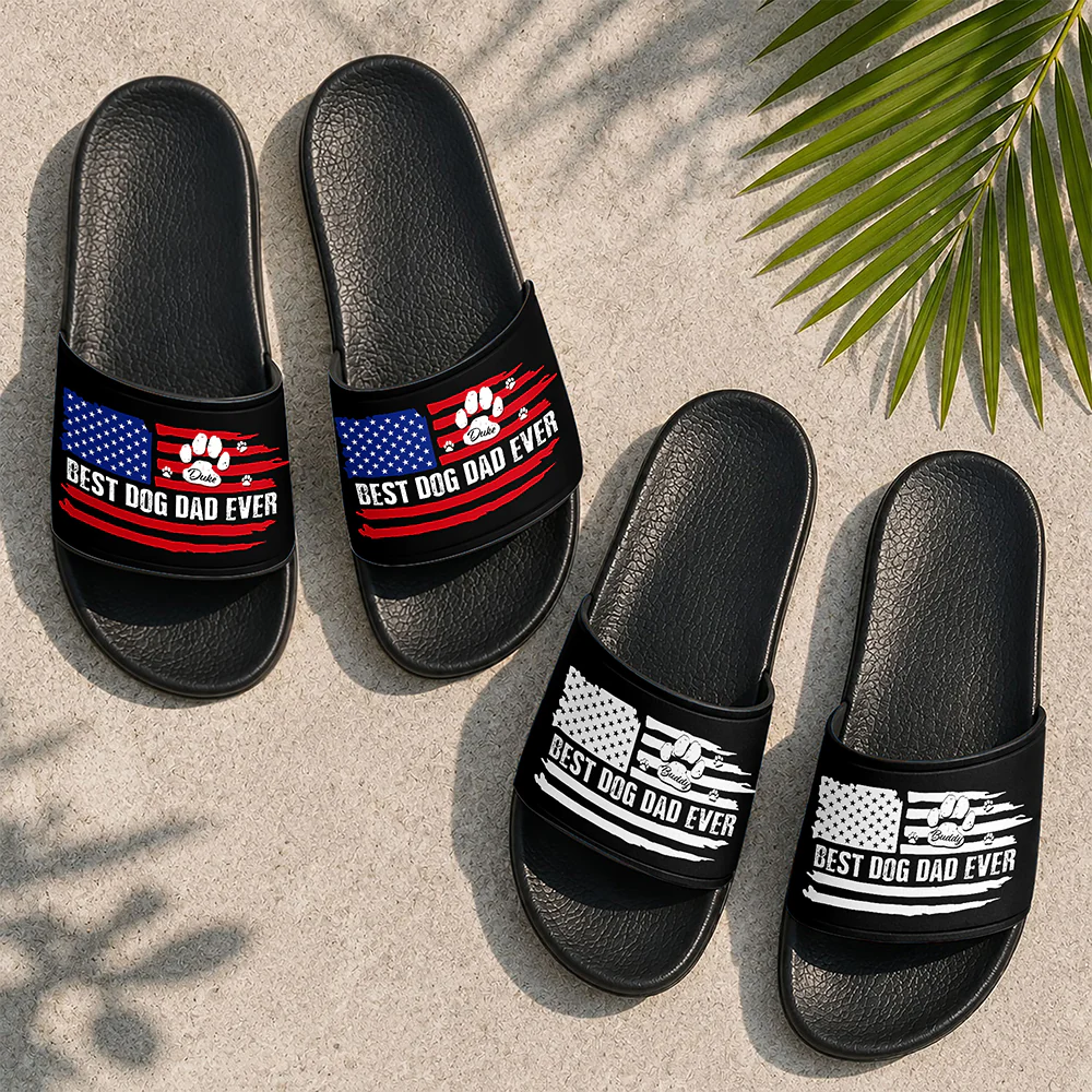 Custom Name Best Dog Dad Ever American Flag Slide Sandals HA75 921644 - Image 4