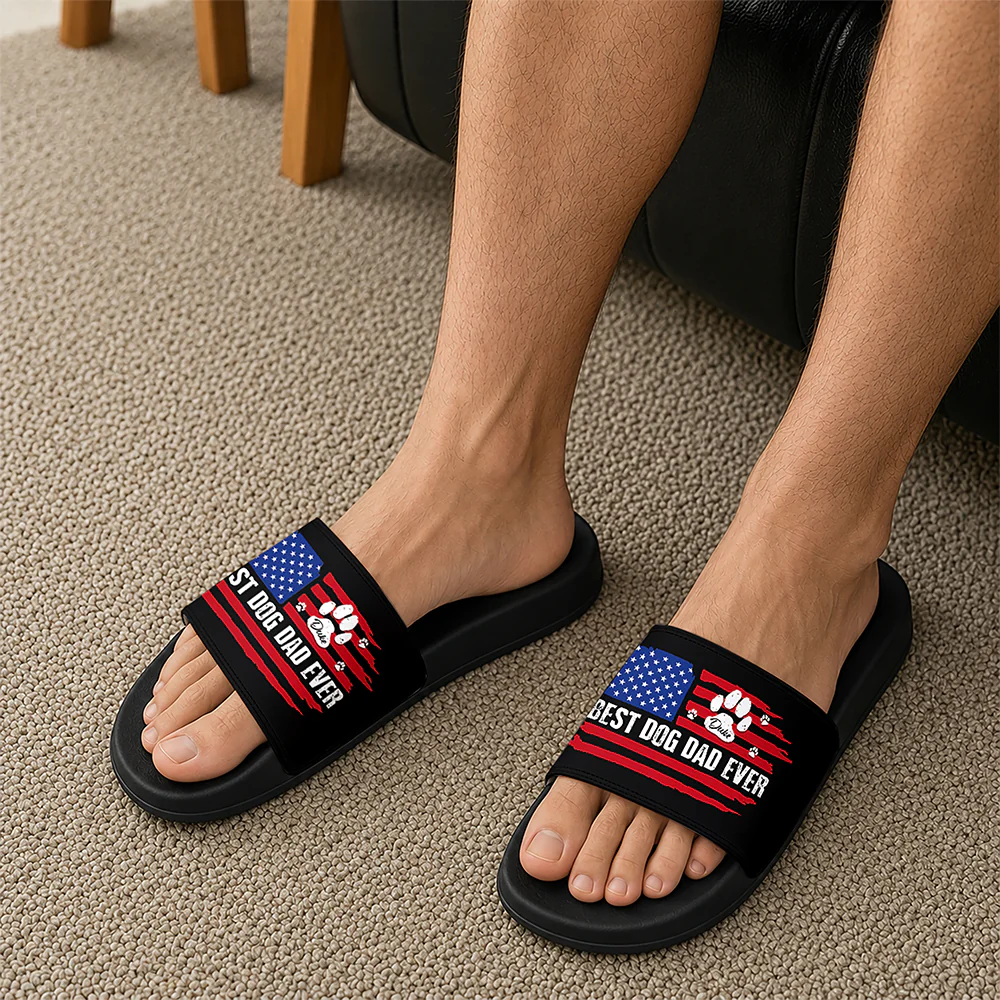 Custom Name Best Dog Dad Ever American Flag Slide Sandals HA75 921644 - Image 5