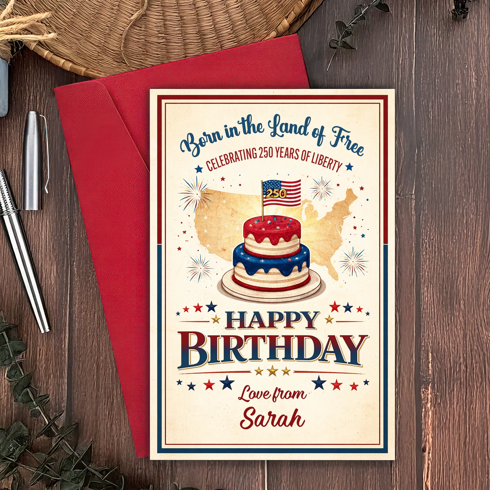 Custom Name Born in the Land of Free - Celebrating 250 Years Of Liberty Birthday Card LM32 897851 - Image 3