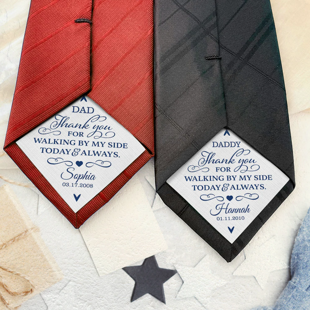 Custom Name Dad Thank You For Walking By My Side Today & Always Tie Patch For Men - Wedding Gift for Dad LM32 899487 - Image 2
