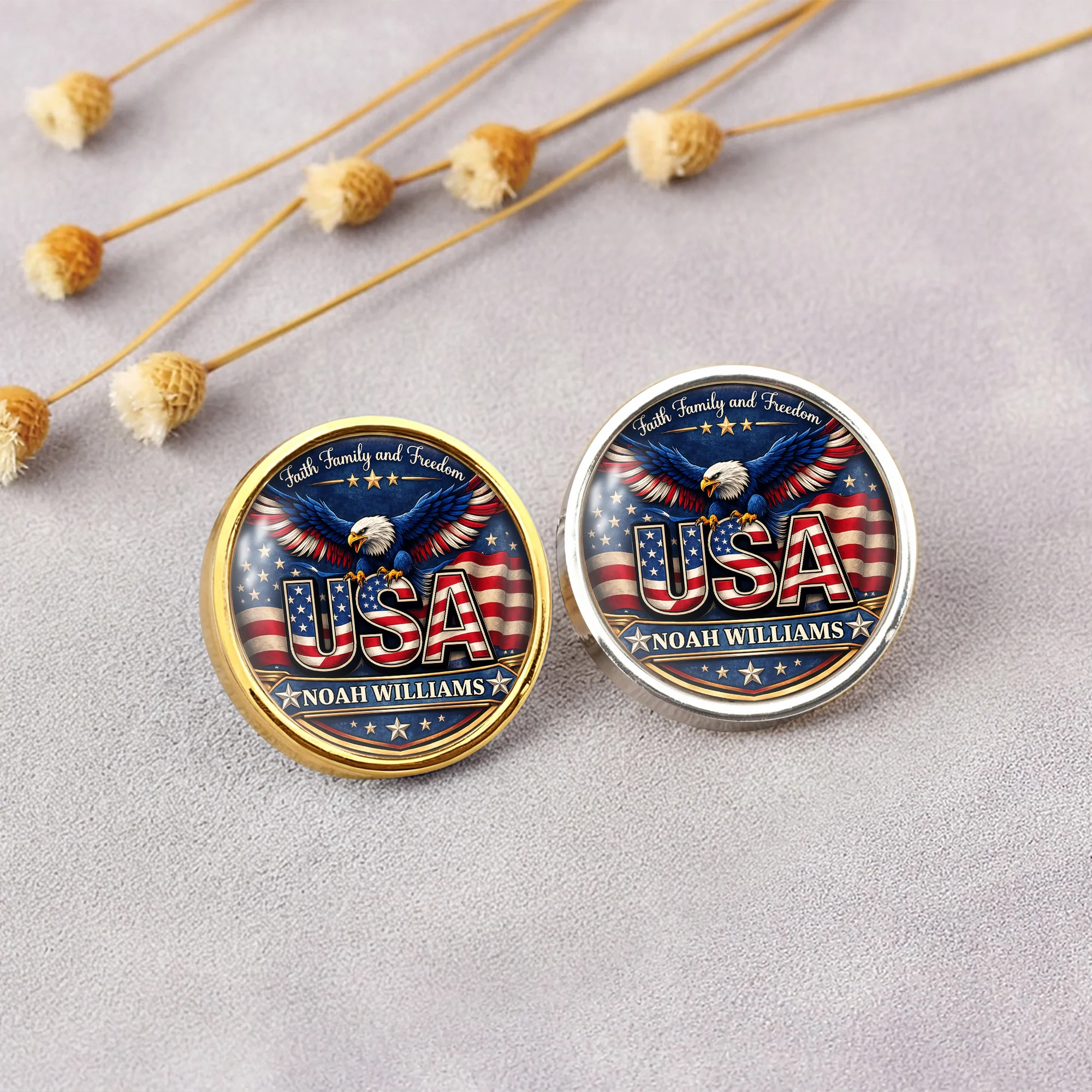 Custom Name Faith Family and Freedom USA Flag Eagle Lapel Pin – Patriotic American Gift LM32 899683 - Image 3
