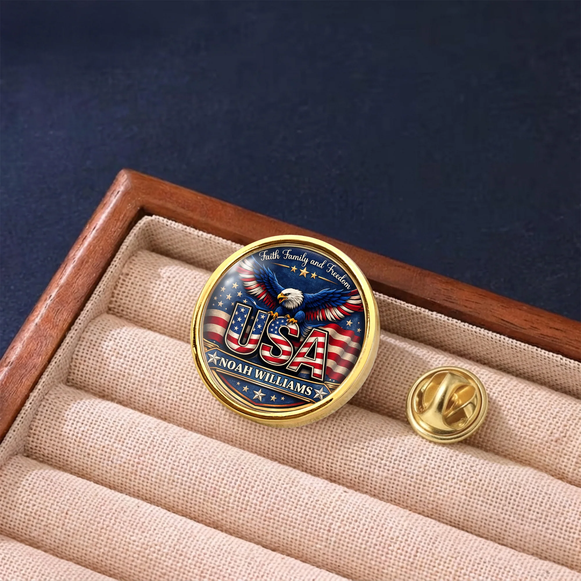Custom Name Faith Family and Freedom USA Flag Eagle Lapel Pin – Patriotic American Gift LM32 899683 - Image 4