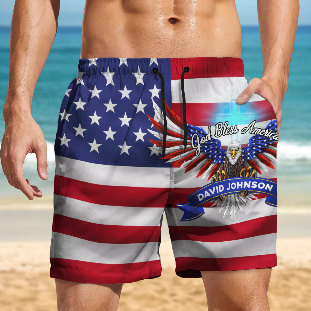 Custom Name God Bless America 1776 - 2026 Anniversary Patriotic Eagle Beach Short HO82 902166 - Image 2