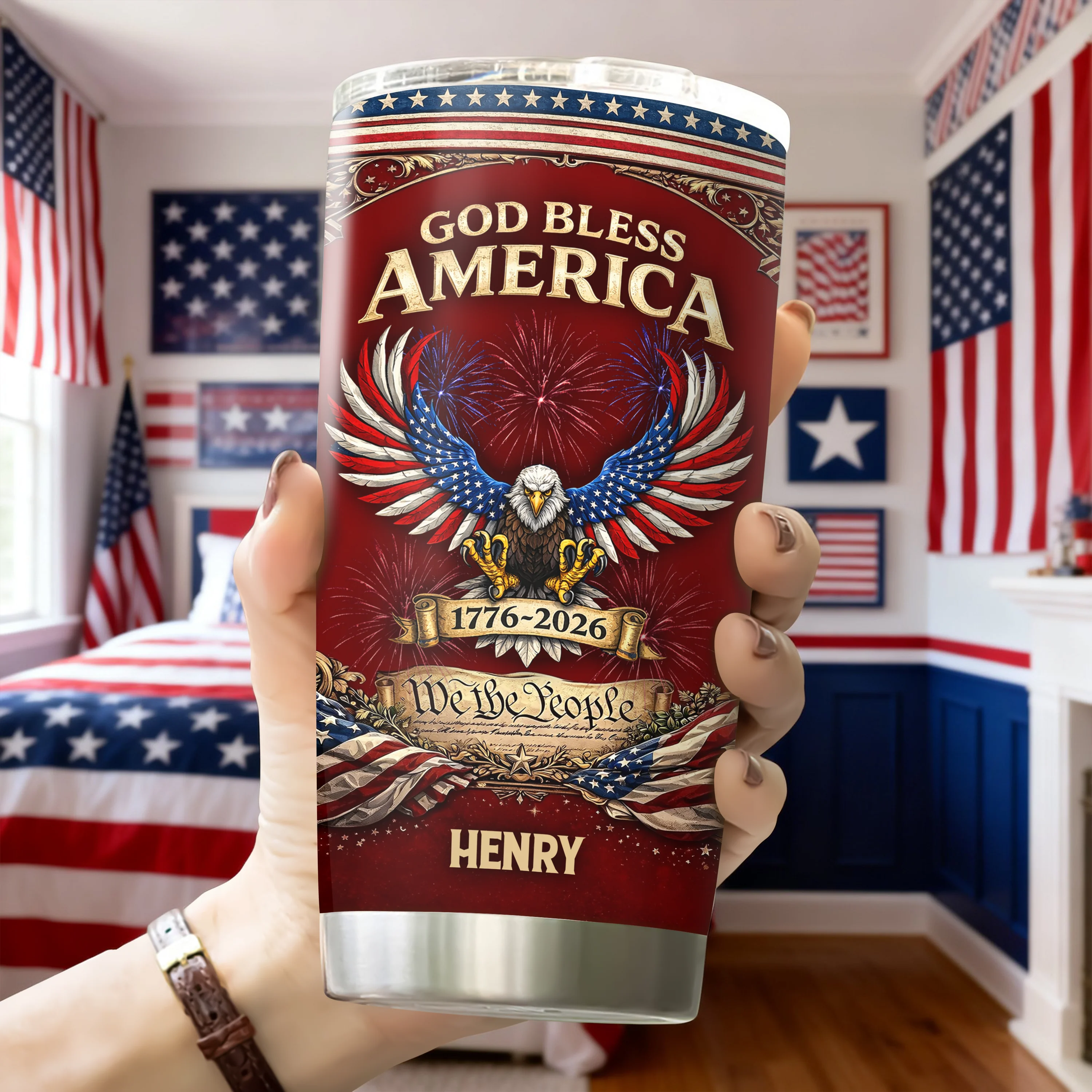 Custom Name God Bless America 1776 - 2026 Fat Tumbler LM32 899035 - Image 2