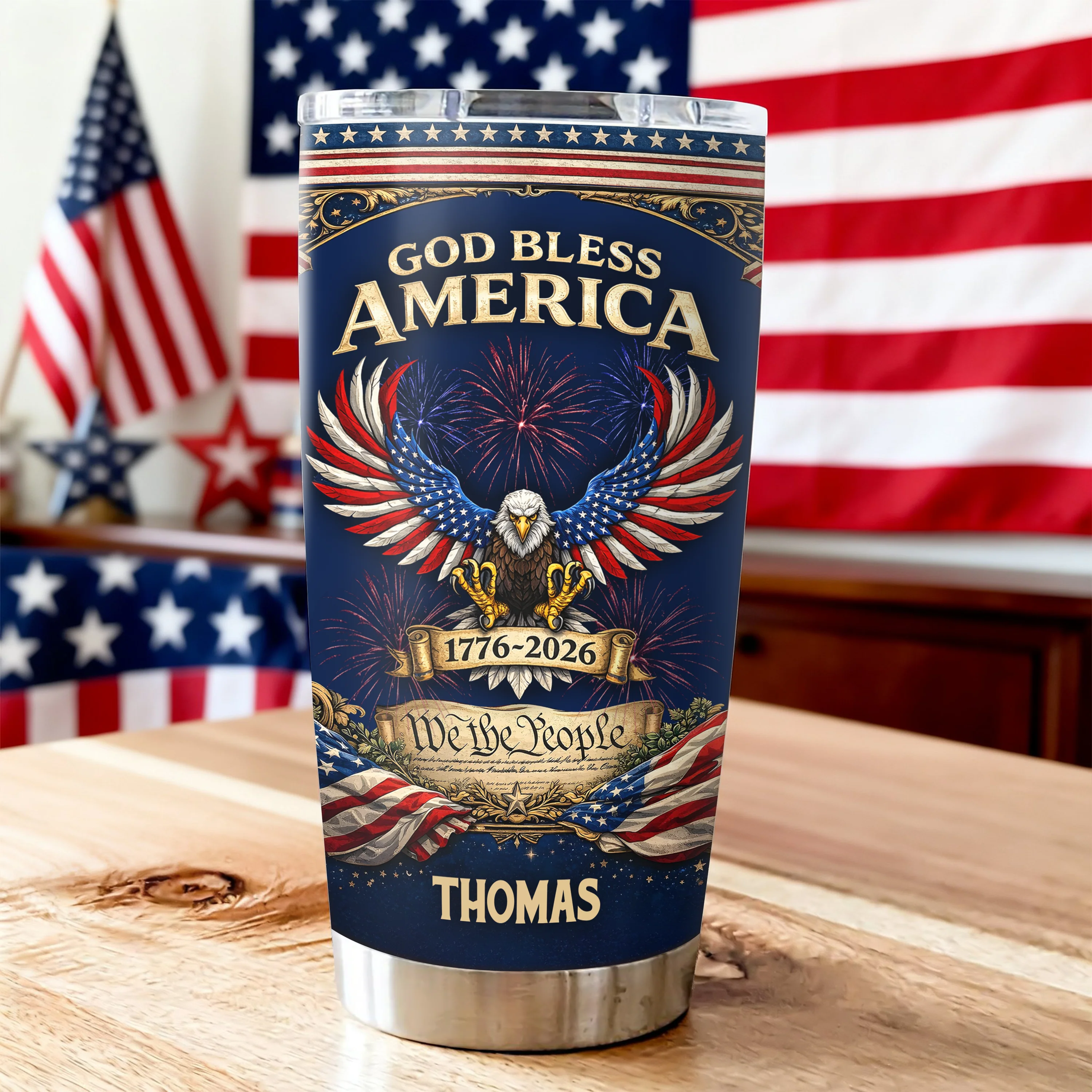 Custom Name God Bless America 1776 - 2026 Fat Tumbler LM32 899035 - Image 5