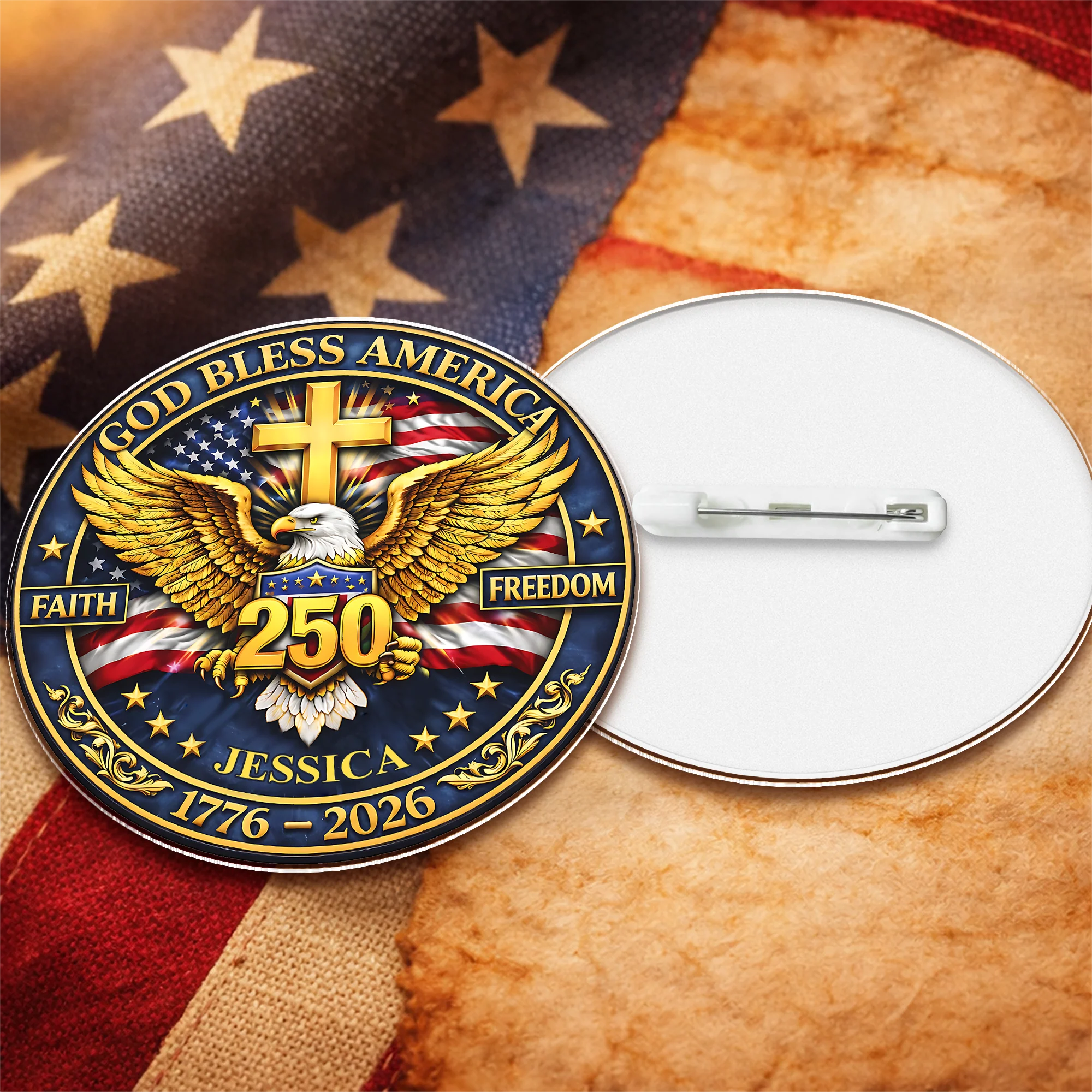 Custom Name God Bless America 250th Anniversary 1776 - 2026 Acrylic Pin CH07 911110 - Image 3