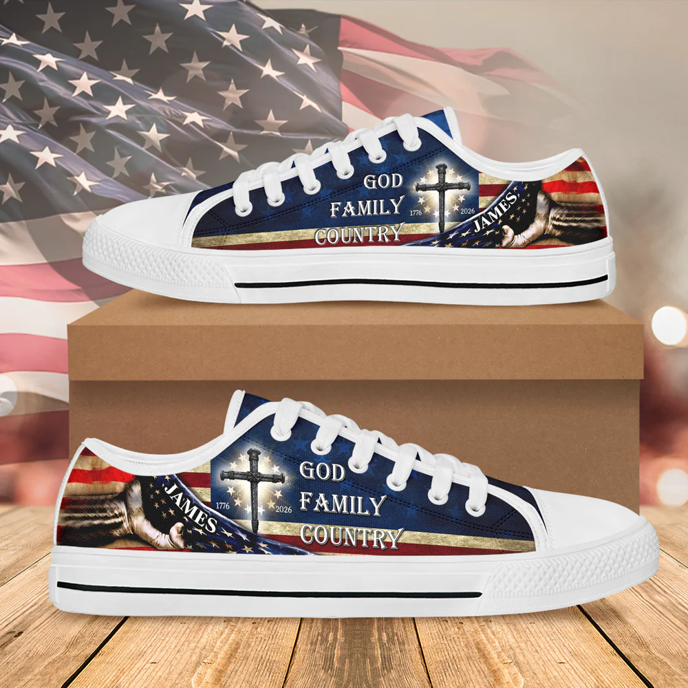 Custom Name God Family Country 250 Years of Blessing 1776 - 2026 Canvas Shoes HO82 902096 - Image 2