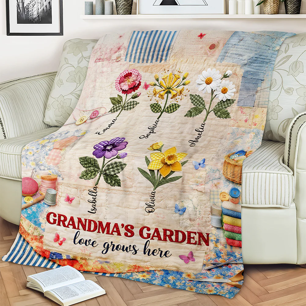 Custom Name Grandma's Garden Love Grows Here Blanket - Personalized Birth Flower Mother’s Day Gift CH07 911194 - Image 3