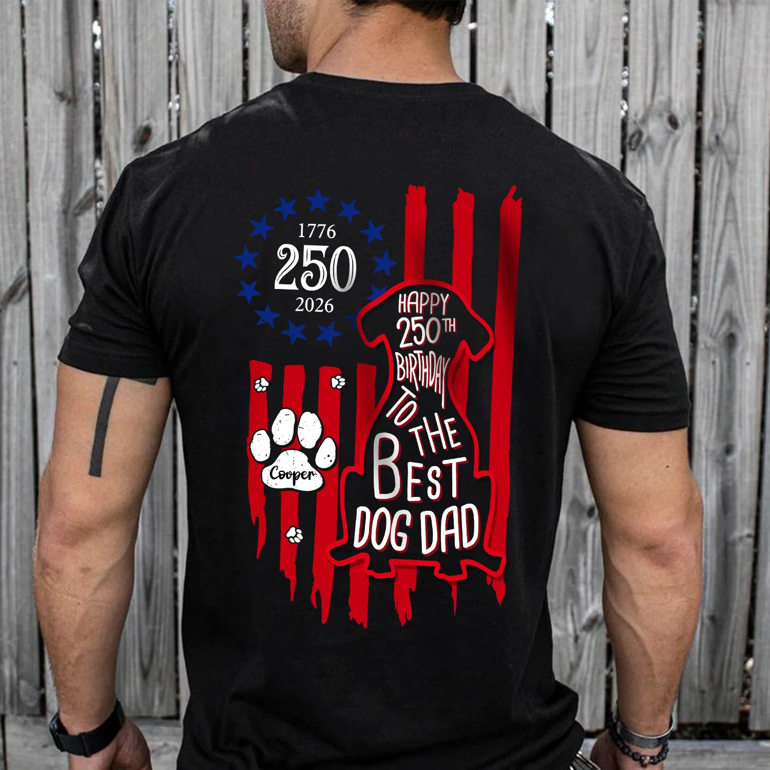 Custom Name Happy 250th Birthday To Best Dog Dad Dog Mom America Flag Back Dog Shirt CH07 911890 - Image 5