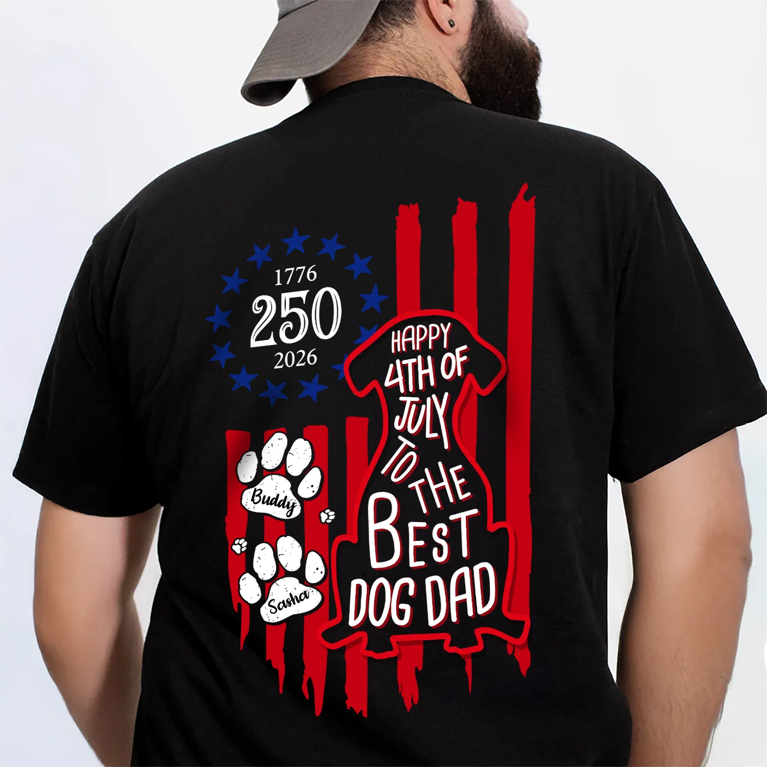 Custom Name Happy 250th Birthday To Best Dog Dad Dog Mom America Flag Back Dog Shirt CH07 911890 - Image 6