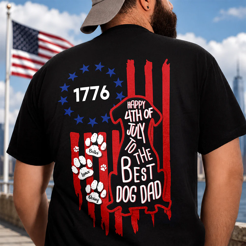 Custom Name Happy 250th Birthday To Best Dog Dad Dog Mom America Flag Back Dog Shirt LM32 669285 - Image 7