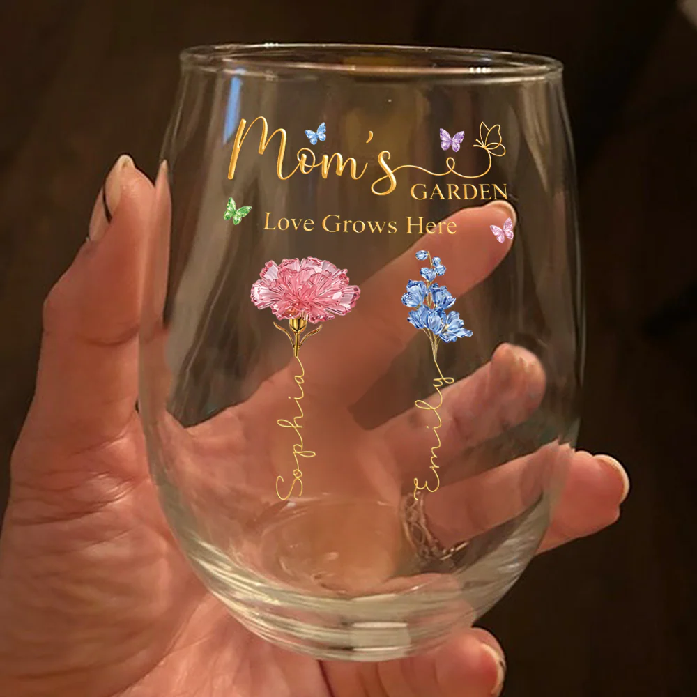 Custom Name Mom's Garden Love Grows Here Wine Glass, Personalized Birth Flower Gift for Mom CH07 911212 - Image 2