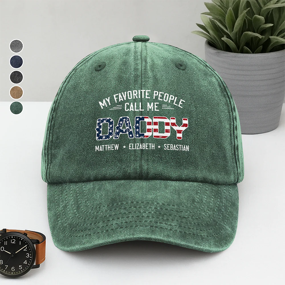 Custom Name My Favorite People Call Me Grandpa Washed Denim Baseball Cap TH10 169443 - Image 5