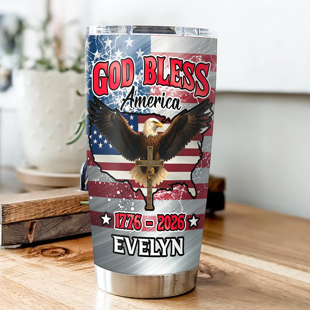 Custom Name Patriotic 250th Anniversary God Bless America Eagle 1776-2026 Fat Tumbler HO82 902254 - Image 3