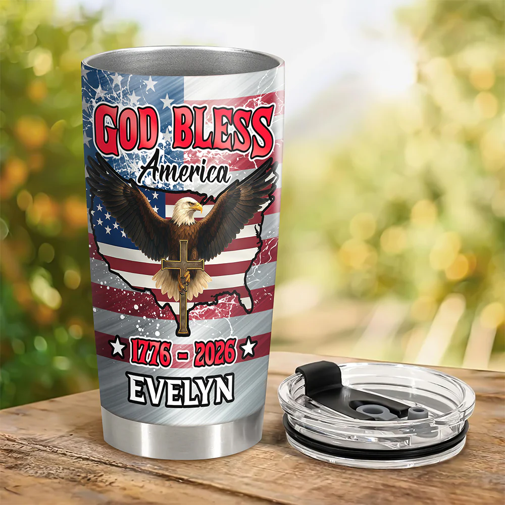 Custom Name Patriotic 250th Anniversary God Bless America Eagle 1776-2026 Fat Tumbler HO82 902254 - Image 4