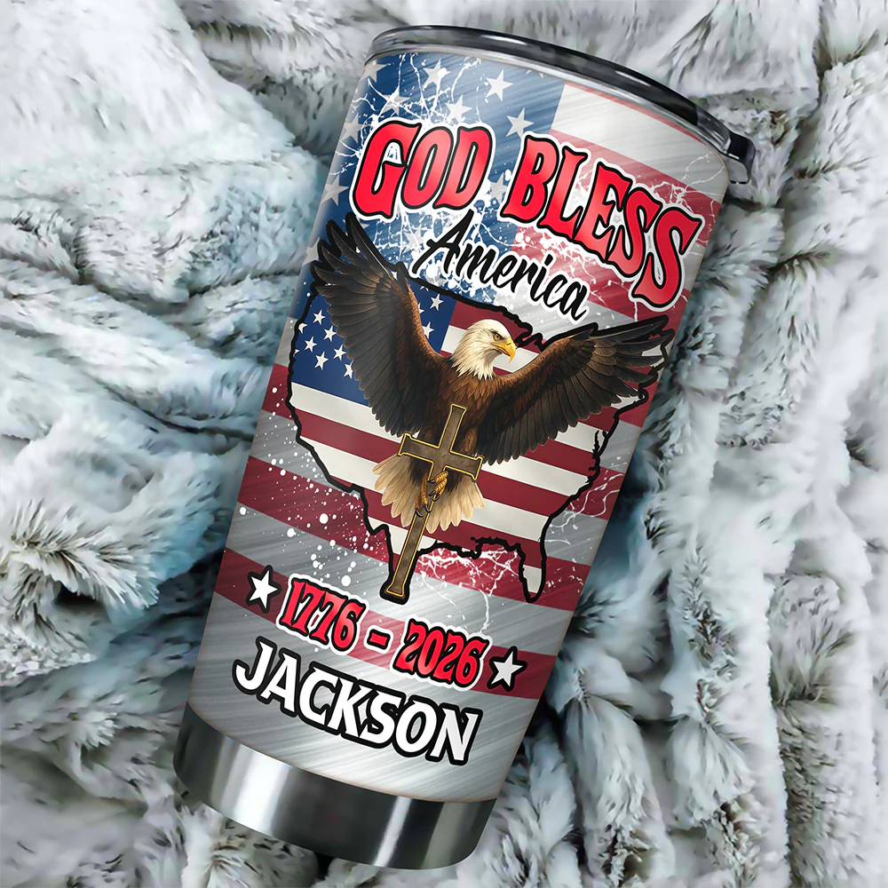 Custom Name Patriotic 250th Anniversary God Bless America Eagle 1776-2026 Fat Tumbler HO82 902254 - Image 5