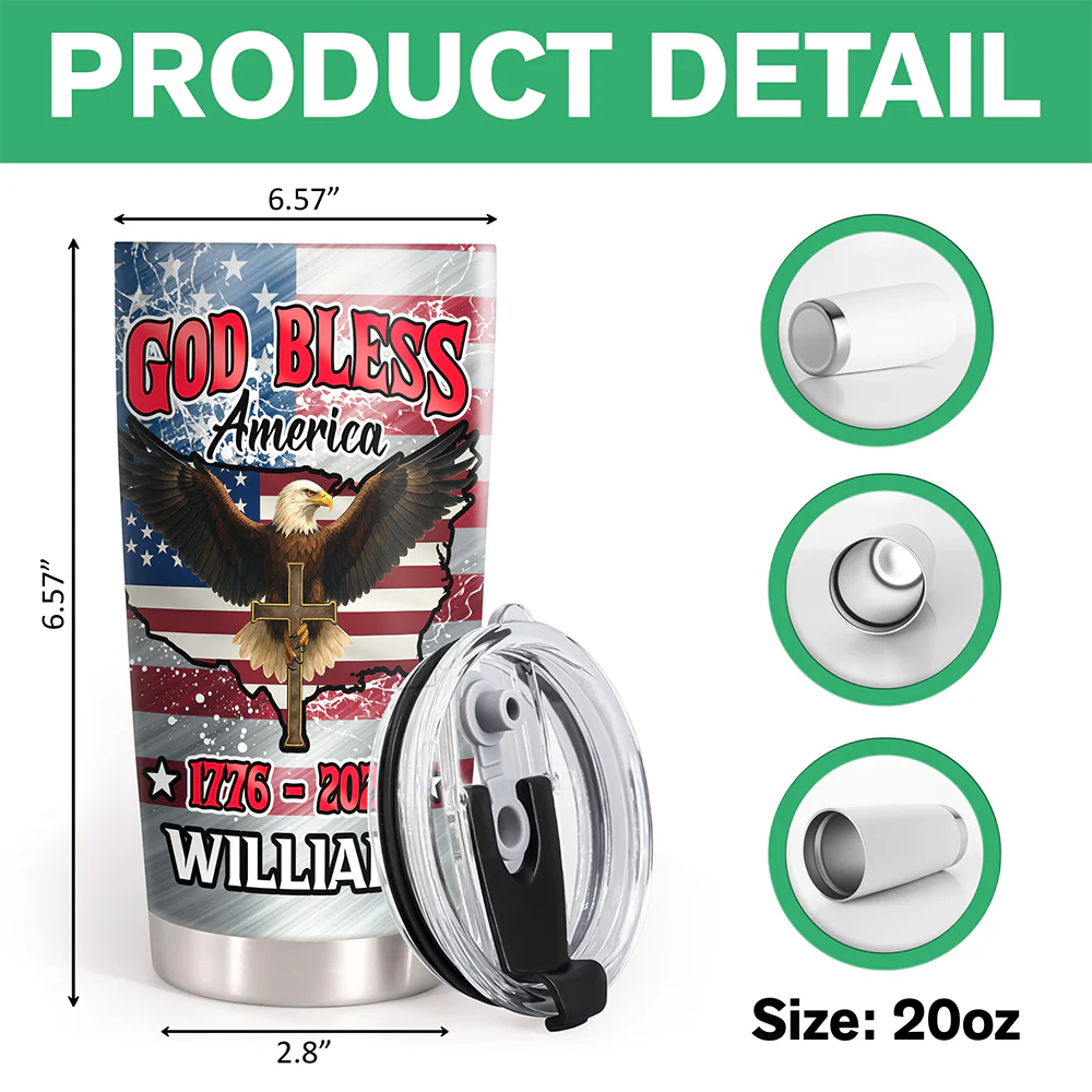 Custom Name Patriotic 250th Anniversary God Bless America Eagle 1776-2026 Fat Tumbler HO82 902254 - Image 7