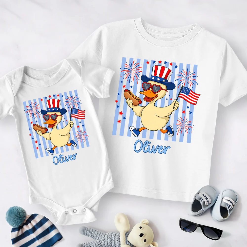Custom Name Patriotic Duck 4th Of July Baby Onesie - Independence Day Outfit for Baby LM32 669215 - Image 2