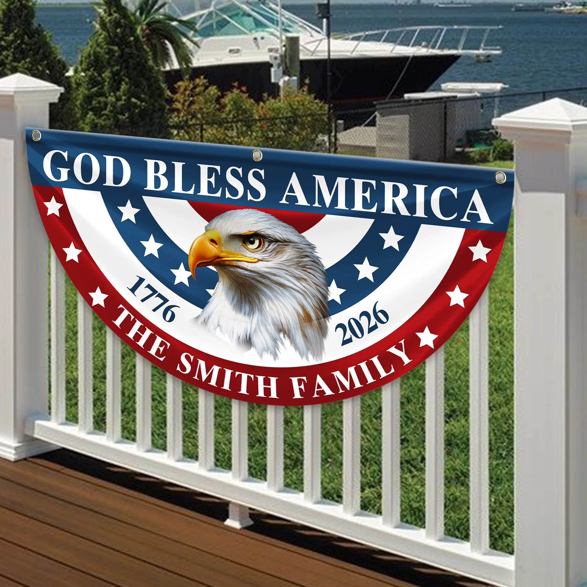 Custom Name Patriotic Eagle God Bless America Non-Pleated Fan Flag CH07 910566 - Image 2