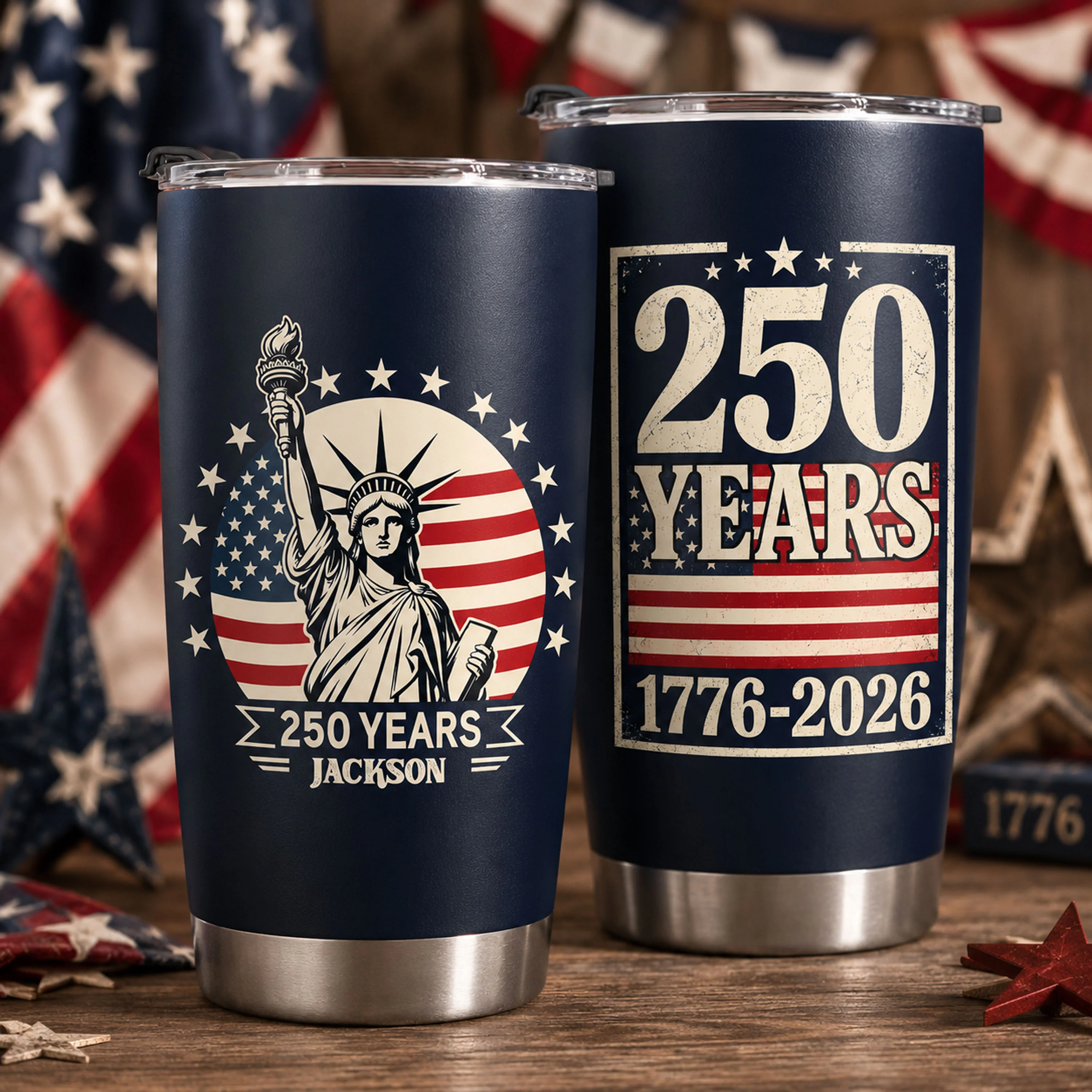 Custom Name Statue of Liberty 250 Years America Anniversary 1776-2026 Fat Tumbler LM32 669357 - Image 3