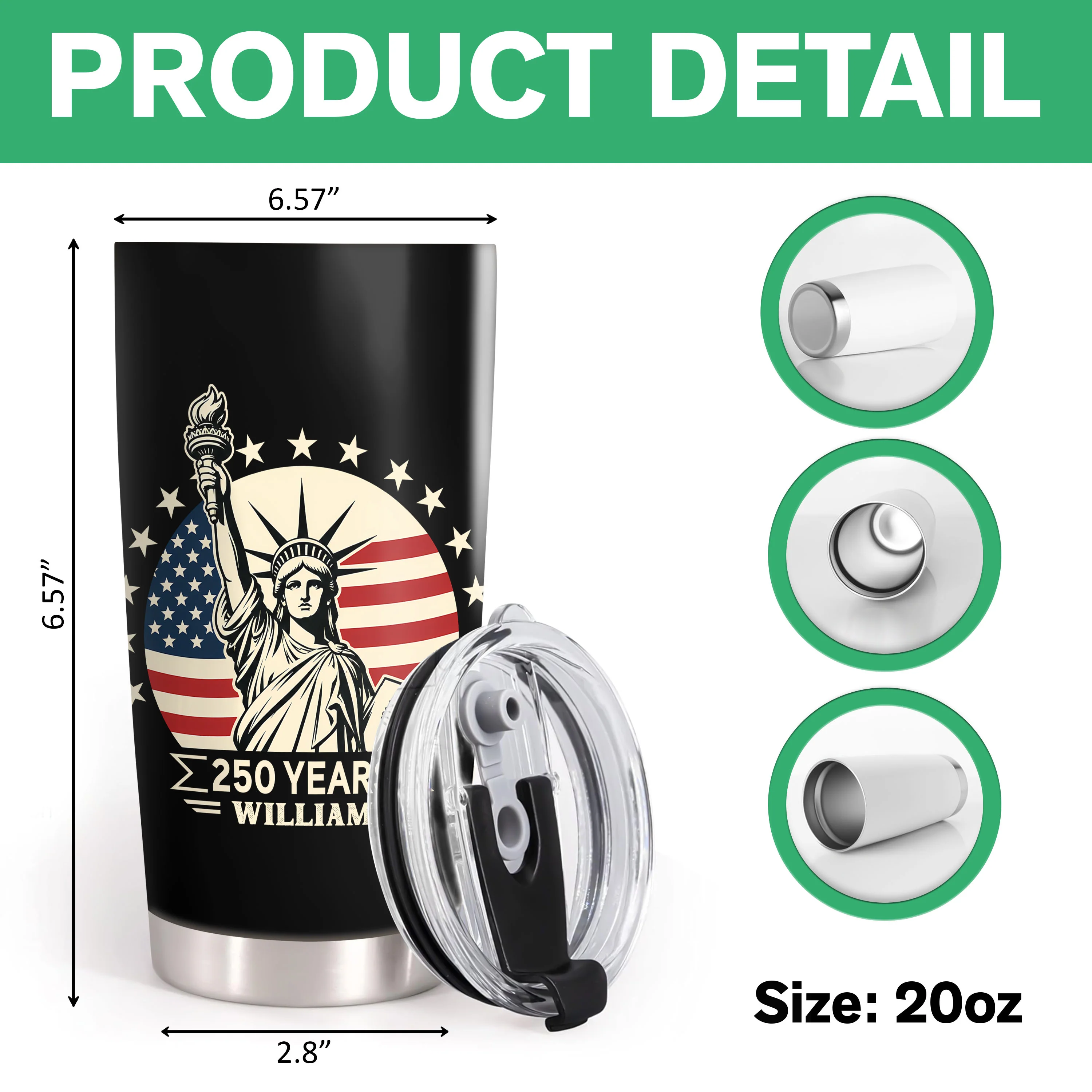 Custom Name Statue of Liberty 250 Years America Anniversary 1776-2026 Fat Tumbler LM32 669357 - Image 6