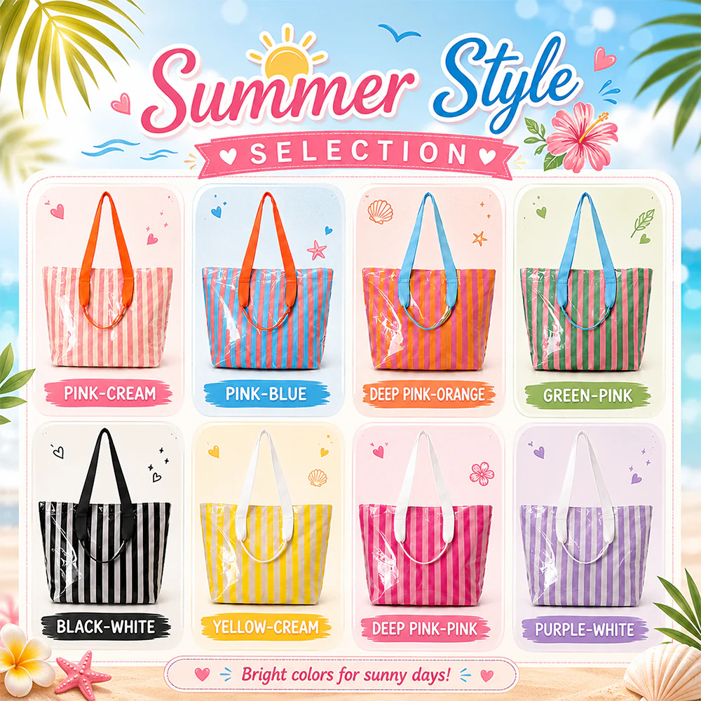 Custom Name Striped PVC Beach Tote Bag Personalized Summer Gift CH07 911862 - Image 6