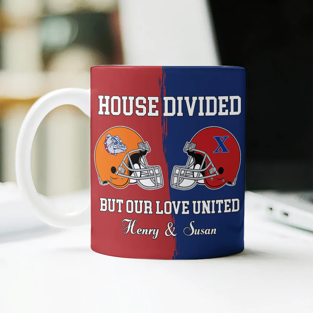 Custom Name Super Bowl House Divided But Our Love United Mug, Gift For Sports Fan Couples LM32 897837 - Image 2