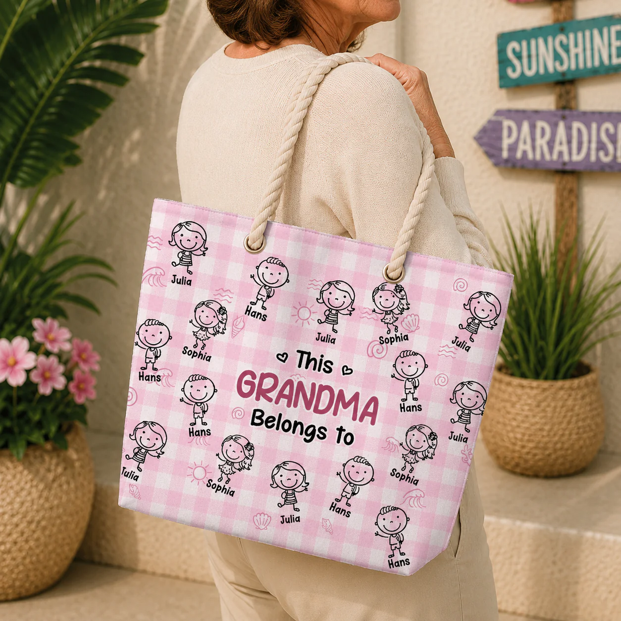 Custom Name This Grandma Belongs To Beach Tote Bag CH07 180092