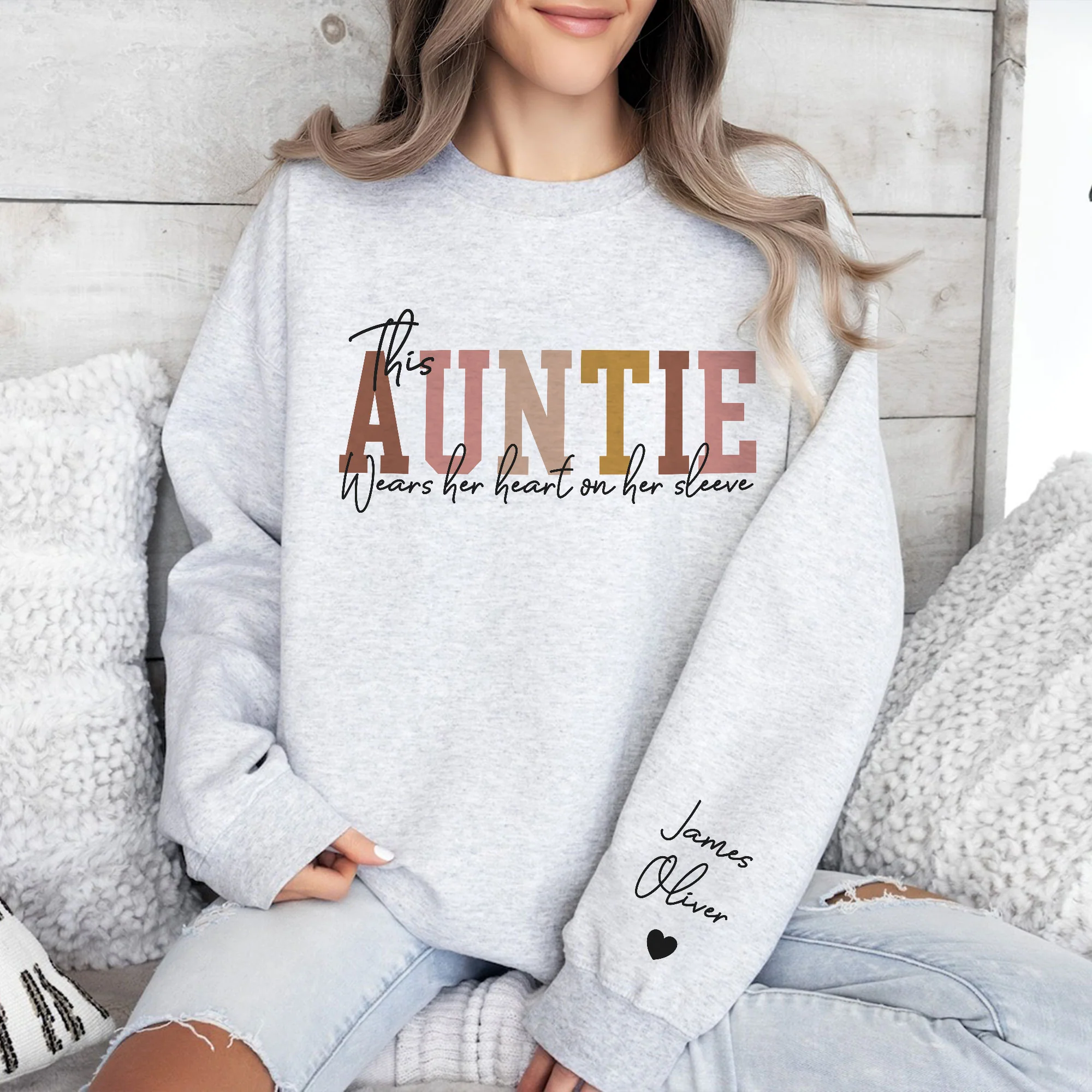Custom Name This Mama Wears Her Heart On Her Sleeve - Personalized Sleeve Sweatshirt LM32 899091 - Image 4