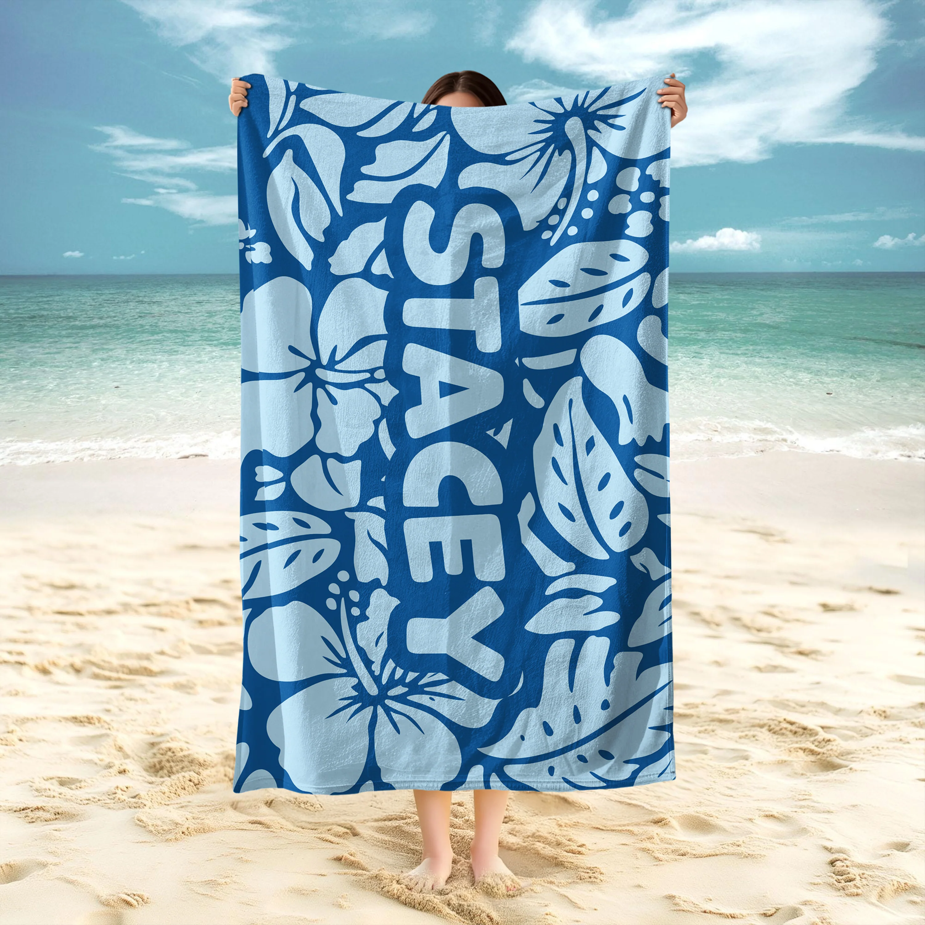 Custom Name Tropical Hawaiian Floral Beach Towel – Summer Vacation Beach Gift LM32 899665 - Image 2