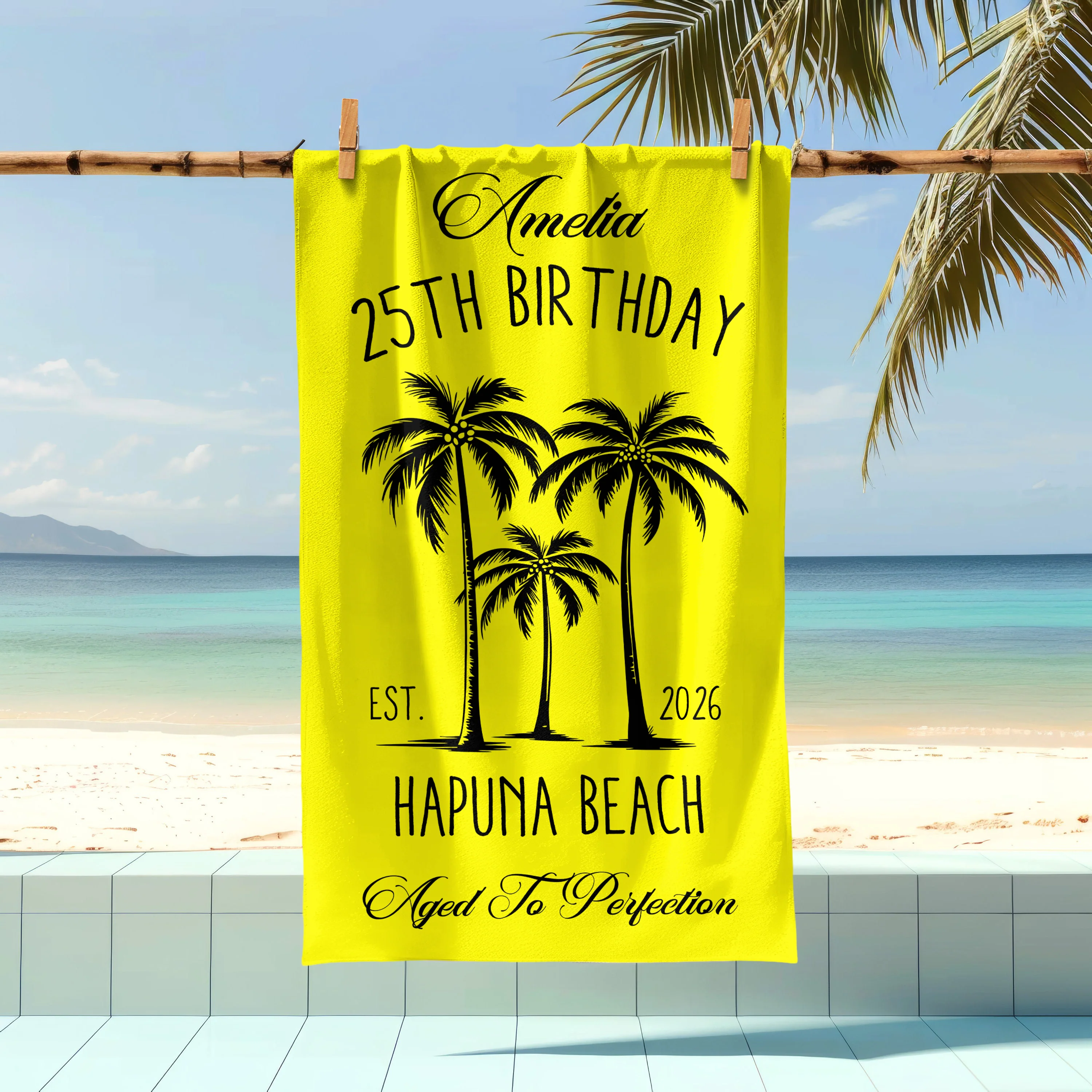 Custom Name Tropical Palm Tree Beach Towel – Personalized Birthday Gift, Summer Vacation Towel LM32 899669 - Image 2