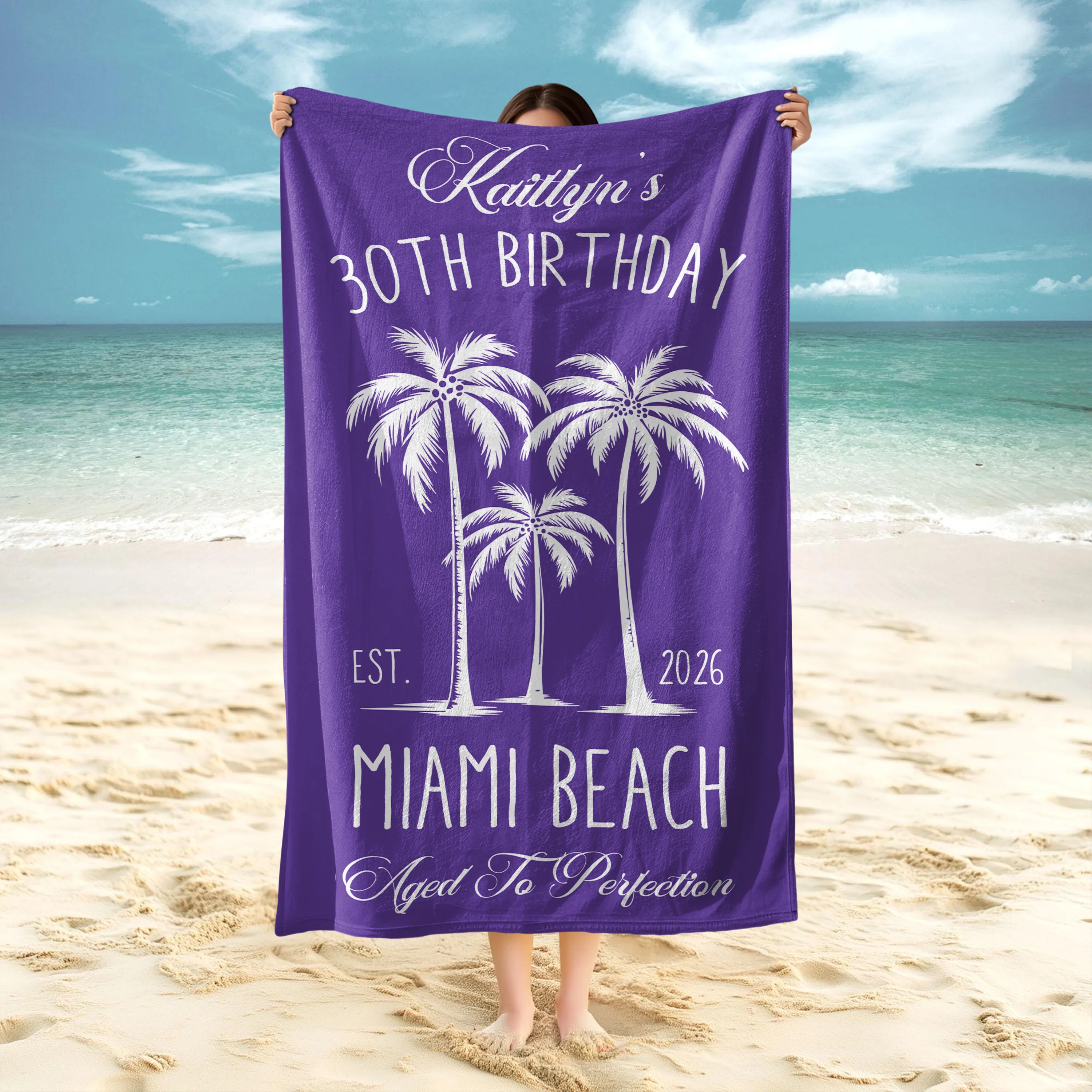 Custom Name Tropical Palm Tree Beach Towel – Personalized Birthday Gift, Summer Vacation Towel LM32 899669 - Image 3