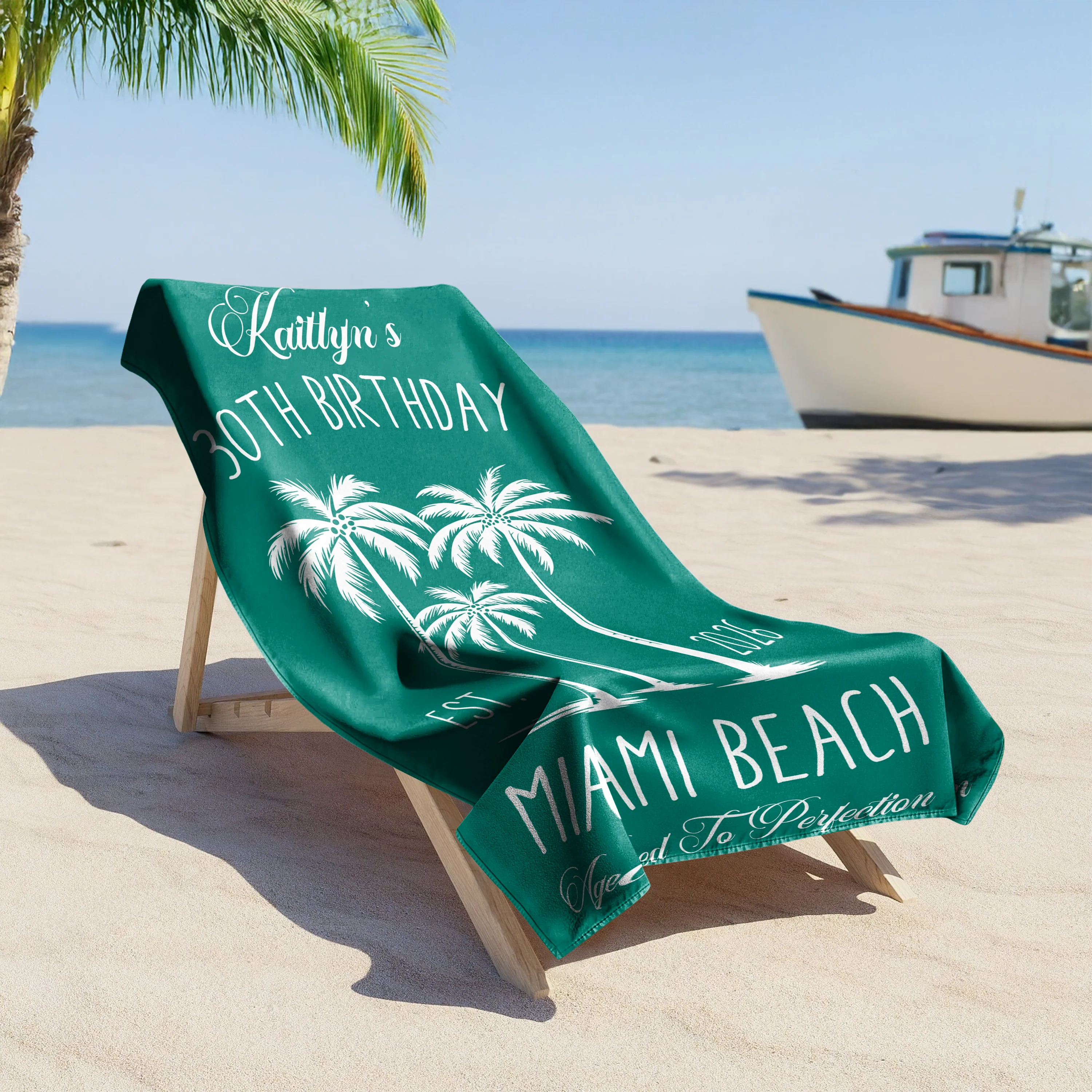 Custom Name Tropical Palm Tree Beach Towel – Personalized Birthday Gift, Summer Vacation Towel LM32 899669 - Image 6