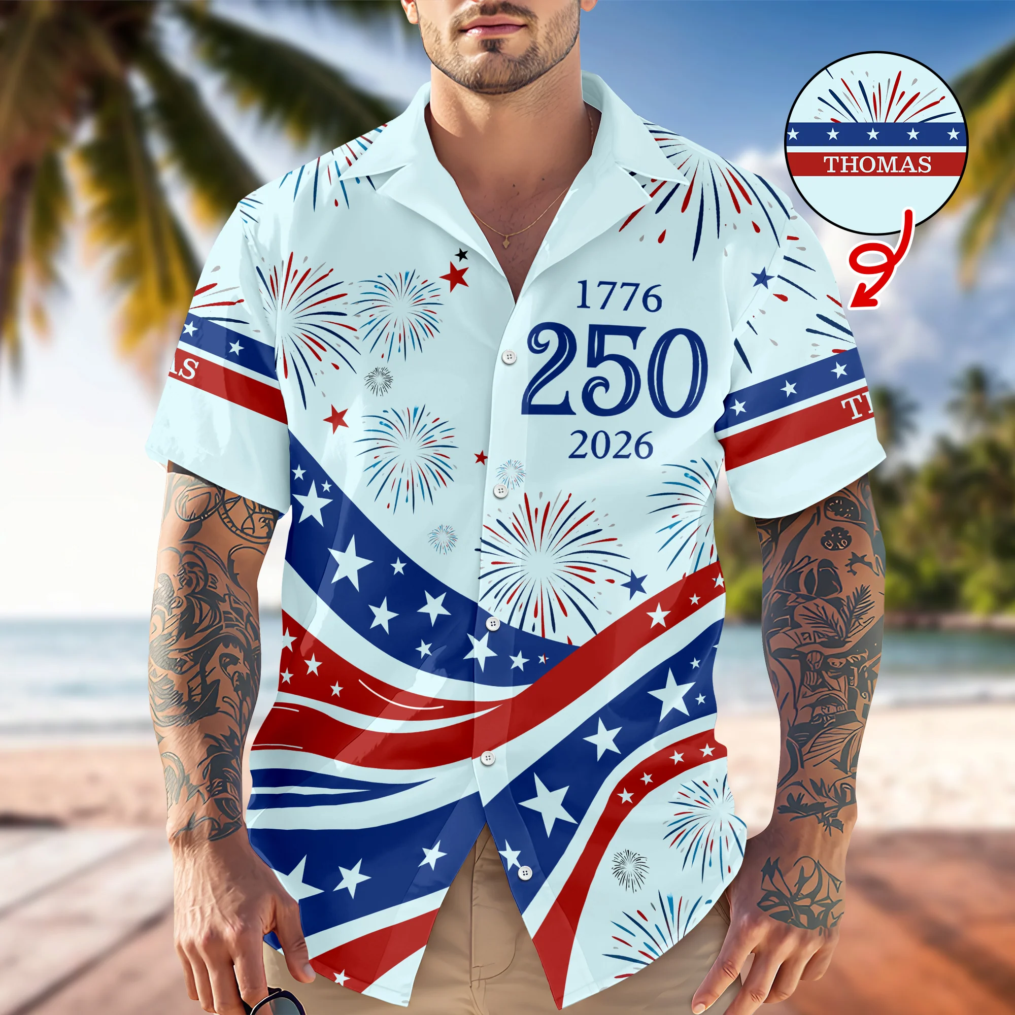 Custom Name USA 250th Anniversary 1776-2026 Hawaii Shirt - 4th of July Patriotic Gift HO82 901704 - Image 3