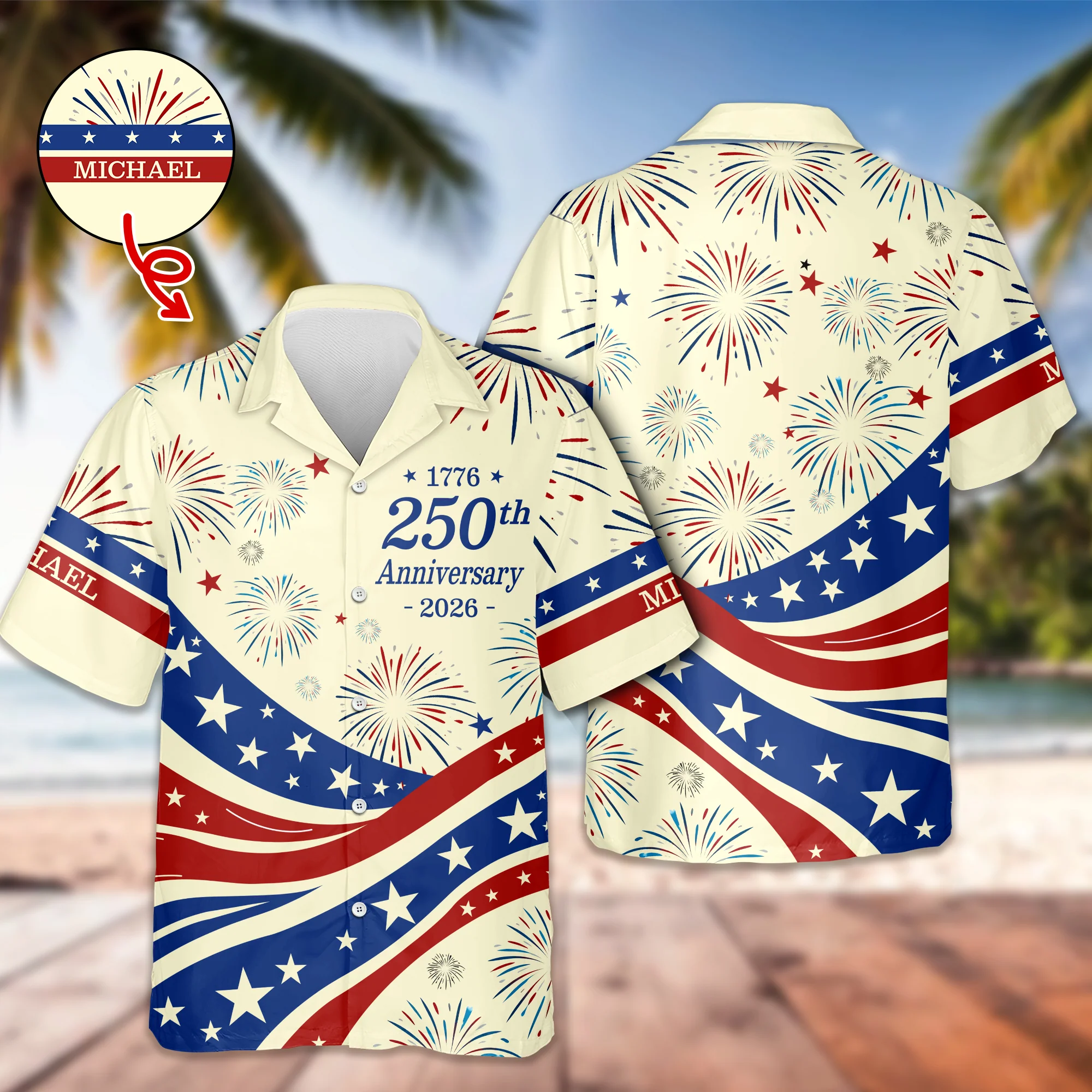 Custom Name USA 250th Anniversary 1776-2026 Hawaii Shirt - 4th of July Patriotic Gift HO82 901704 - Image 6