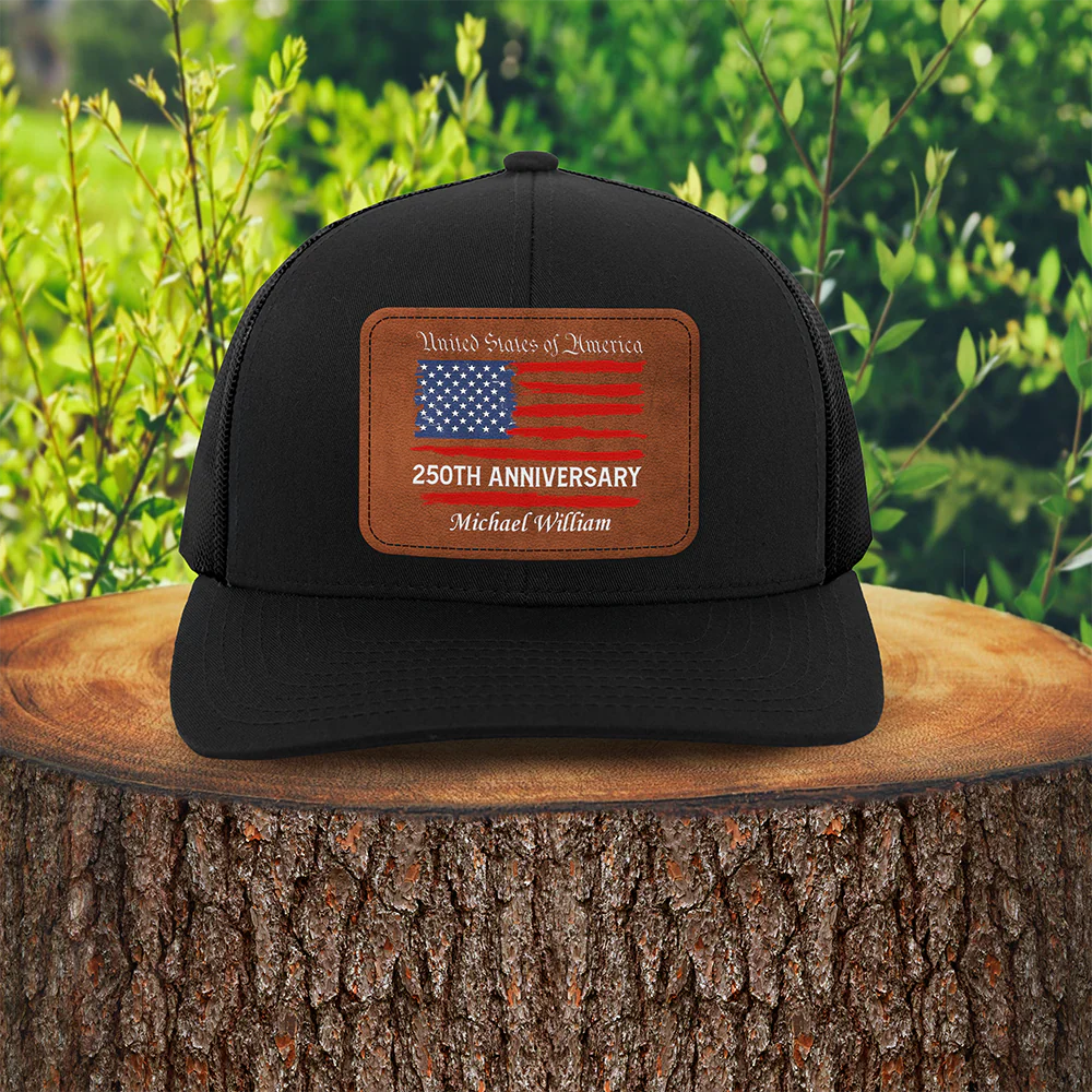 Custom Name USA 250th Anniversary America Flag Leather Patch Hat HO82 902306 - Image 4
