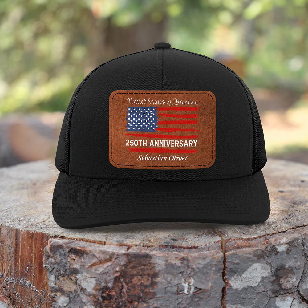 Custom Name USA 250th Anniversary America Flag Leather Patch Hat HO82 902306 - Image 7