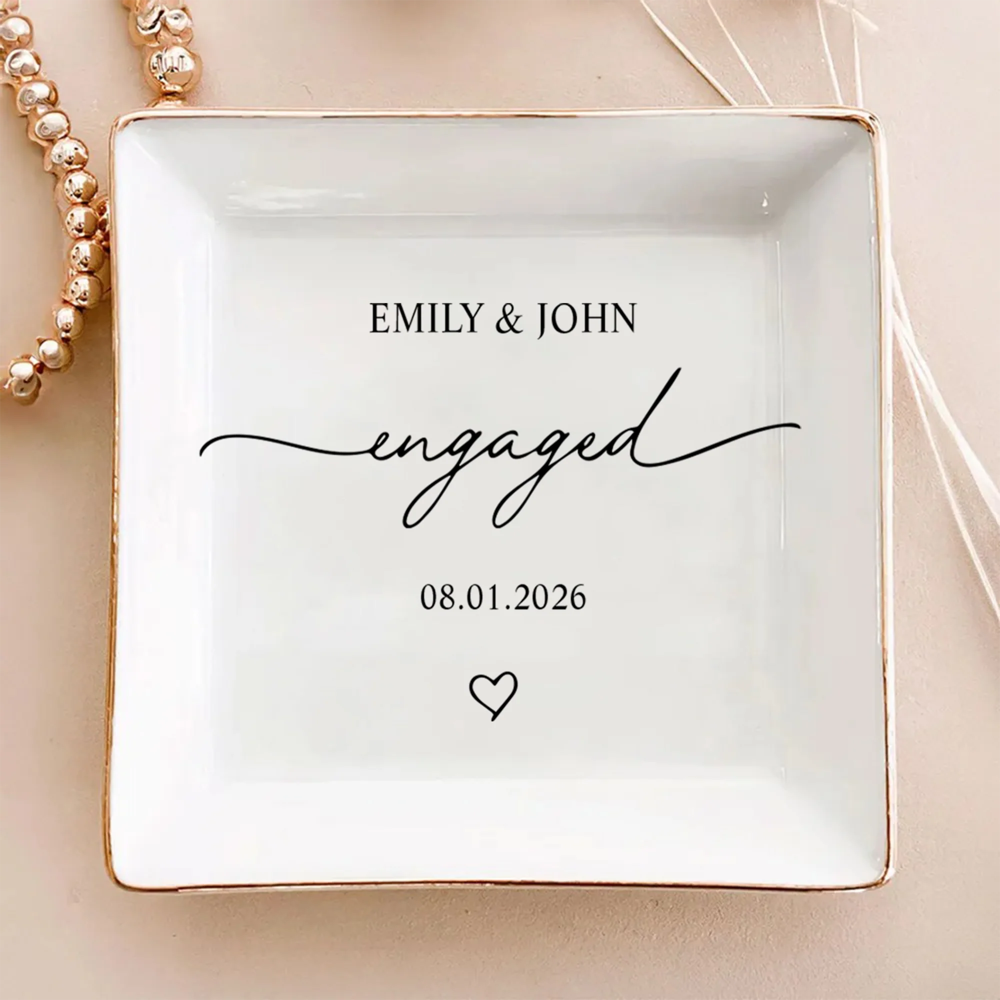 Custom Name Wedding Ring Dish – Personalized Engagement Jewelry Dish for Bride LM32 899253 - Image 2