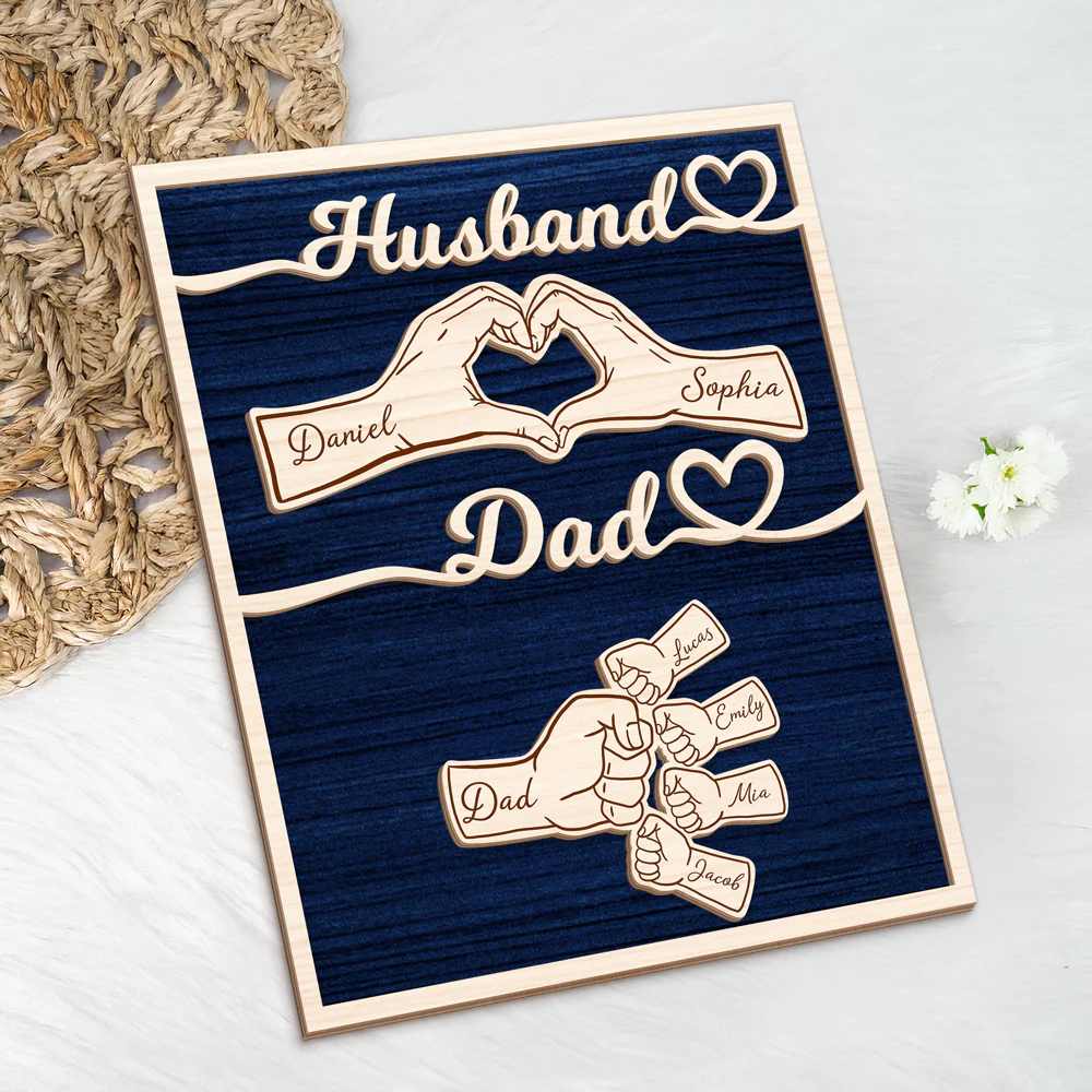 Custom Names Fist Bump Husband, Dad 2-Layered Wooden Plaque With Stand Gift For Dad, Husband HA75 921036 - Image 6