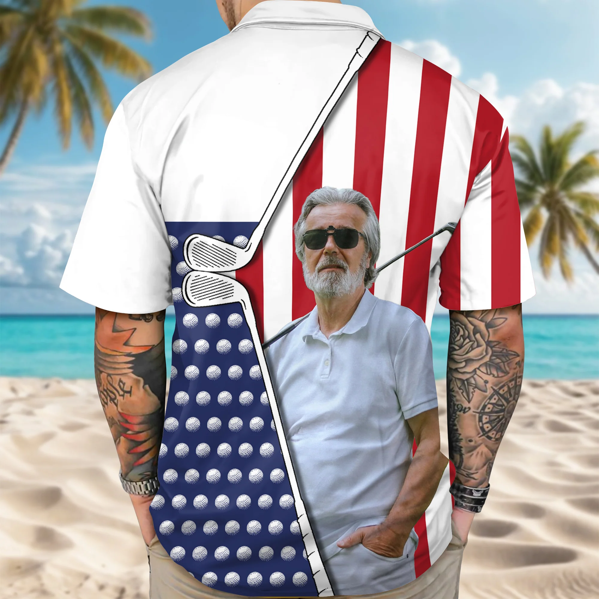 Custom Photo And Name Golf USA Flag Pattern Hawaii Shirt HA75 898756 - Image 5