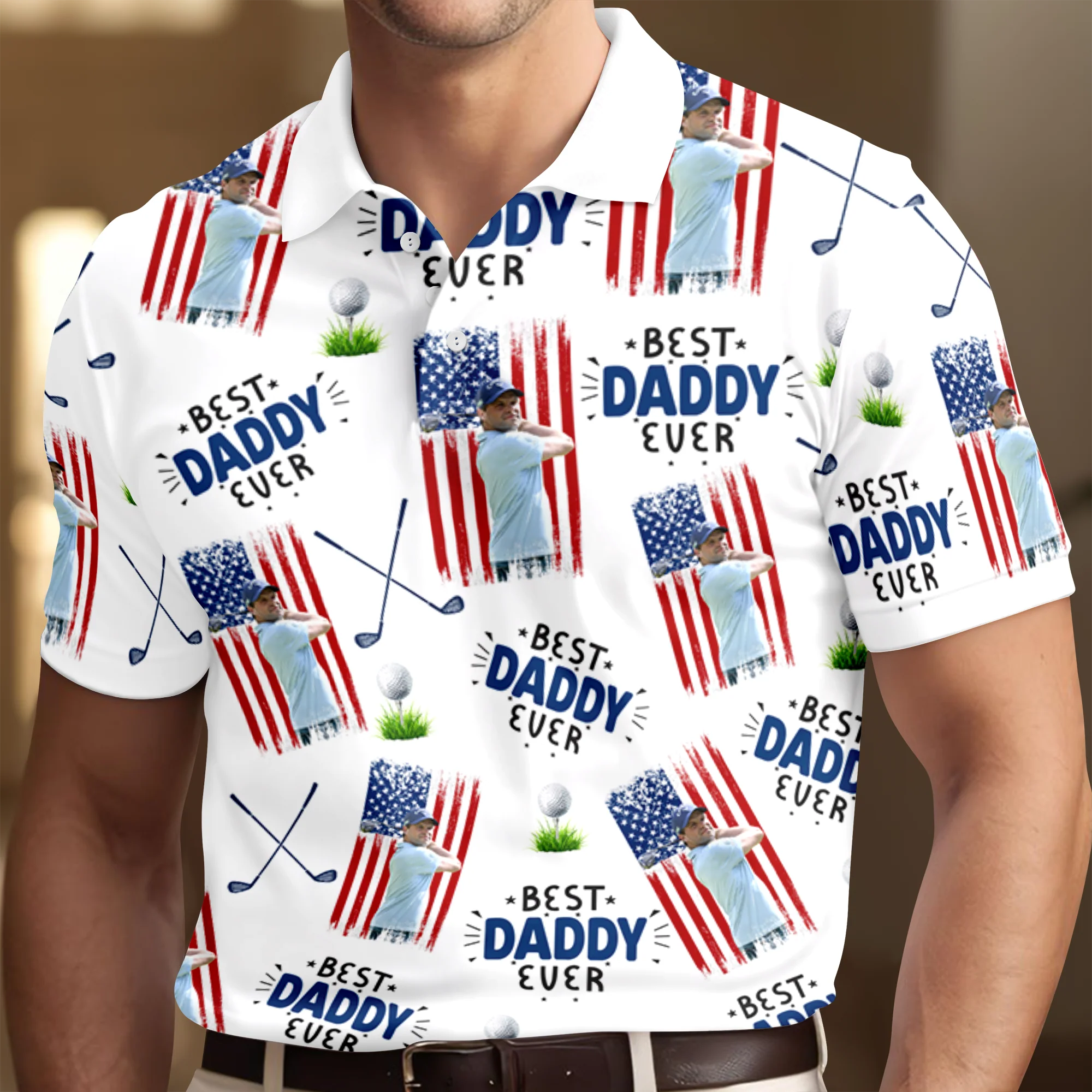 Custom Photo Best Dad Ever American Flag Polo Shirt - Father's Day Gift for Golfer HA75 921112 - Image 6