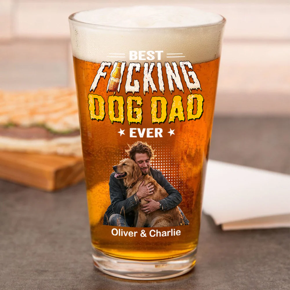 Custom Photo Best Dog Dad Ever Beer Glass - Gift for Father’s Day HO82 902512 - Image 2