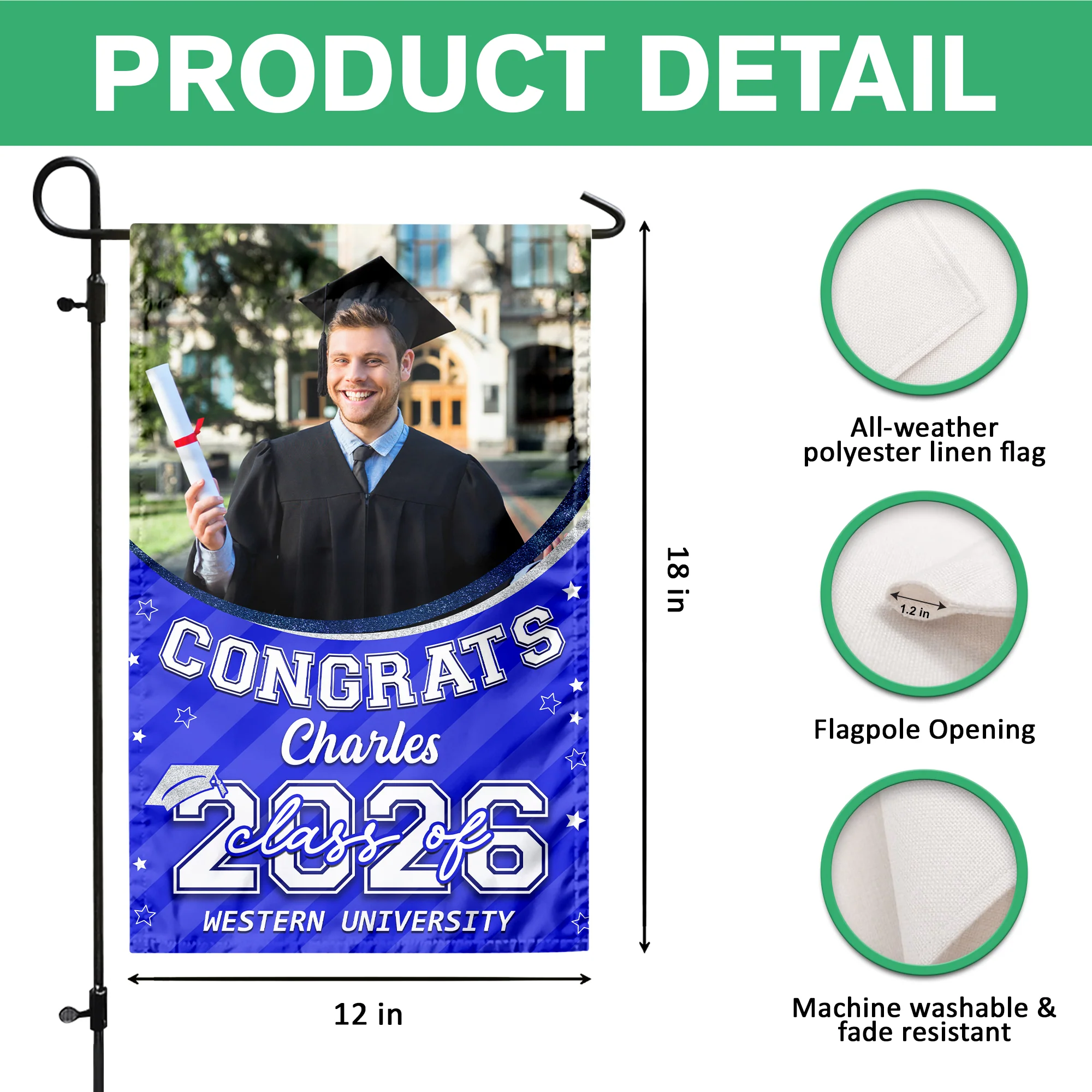 Custom Photo Class of 2026 Congrats Graduation Garden Flag HO82 901710 - Image 7