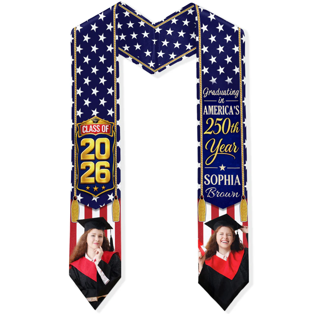 Custom Photo Class of 2026 Graduating in America’s 250th Year Patriotic Graduation Stole TH10 169199 - Image 7