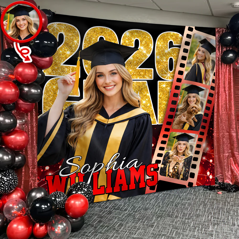 Custom Photo Class of 2026 Graduation Film Strip Glitter Backdrop, Personalized Party Decor LM32 899461 - Image 6