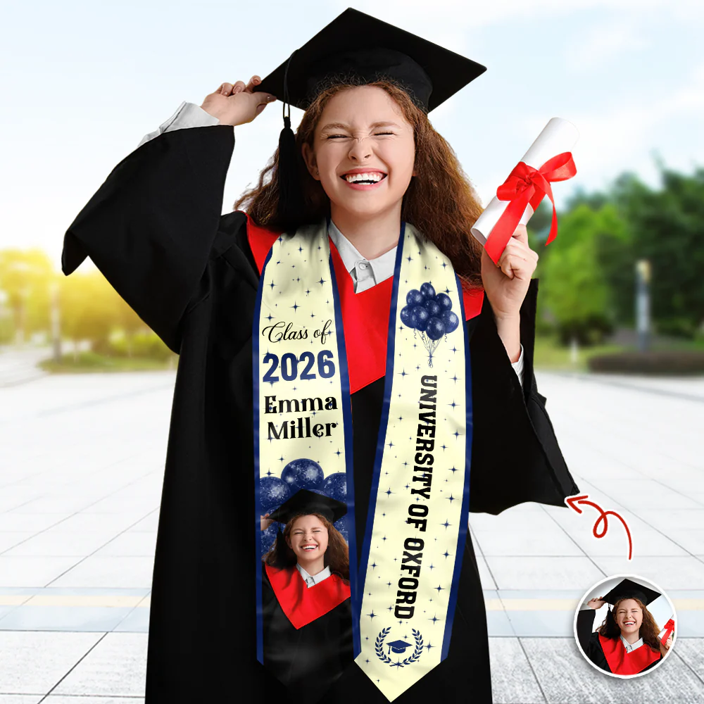 Custom Photo Class of 2026 - Balloon Design Graduation Stoles LM32 899153 - Image 2