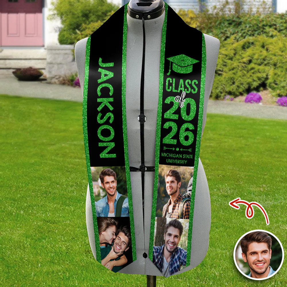 Custom Photo Class of 2026 Glitter Graduation Stole – Personalized Grad Sash LM32 899321 - Image 6