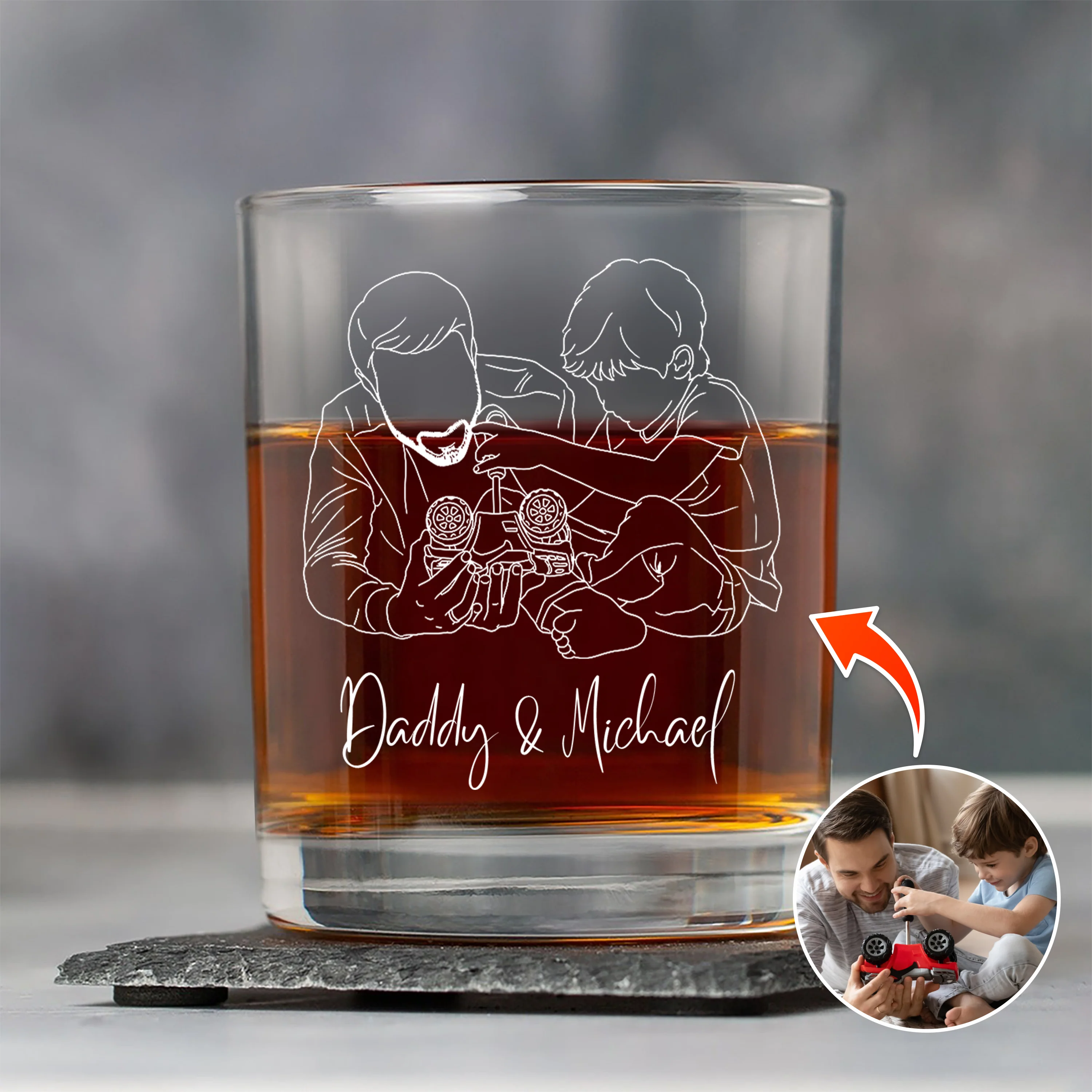 Custom Photo Daddy & Kids Portrait Rock Glass- Personalized Father’s Day Gift LM32 899999 - Image 4