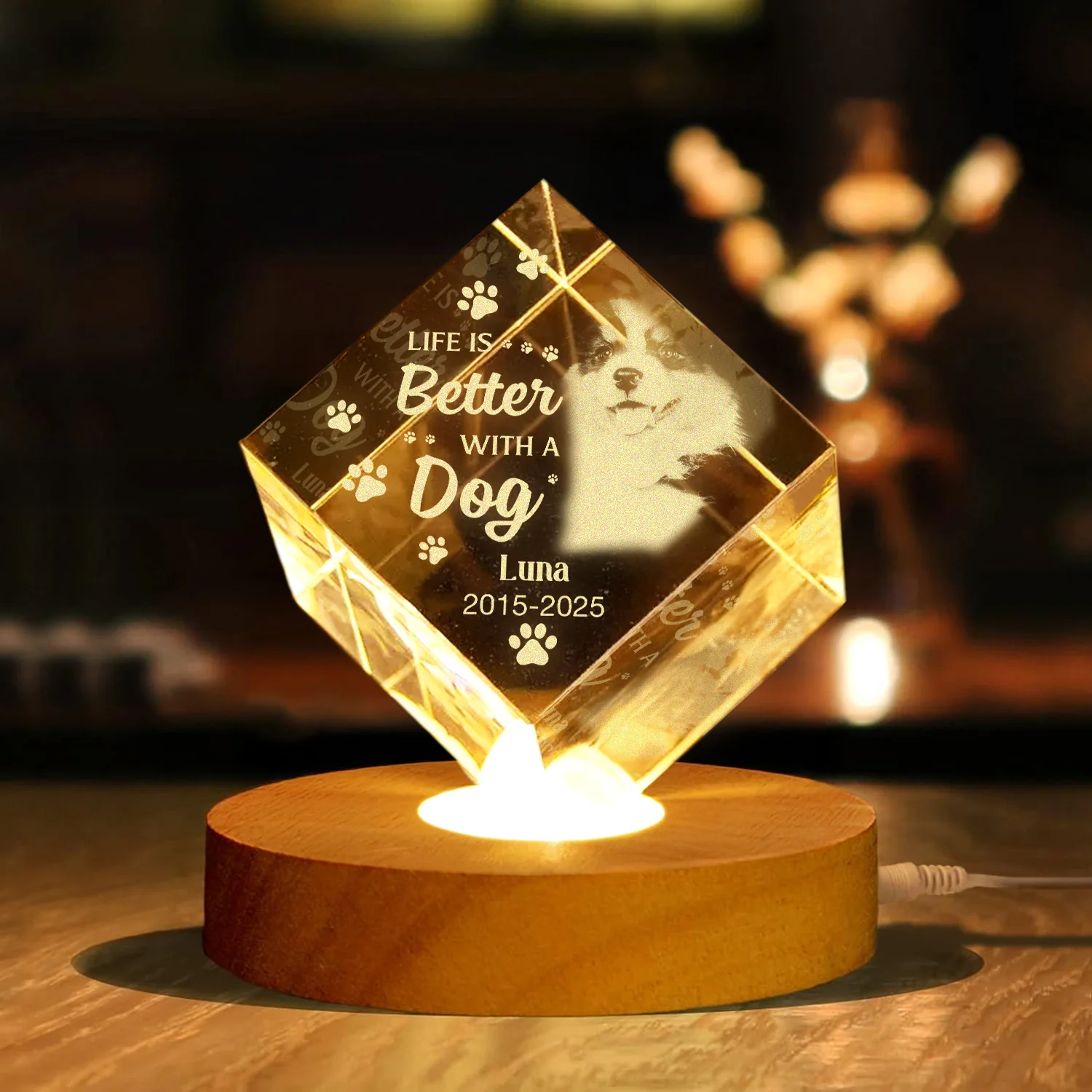 Custom Photo Dog Memorial Engraved Crystal Photo With Light TH10 898177 - Image 7