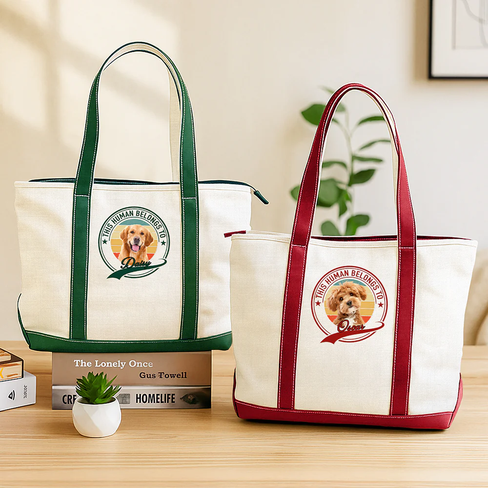 Custom Photo Human Belongs To Dog Cat Printed Monogram Beach Bag, Gift For Mother's Day, Dog Mom HO82 902020 - Image 6